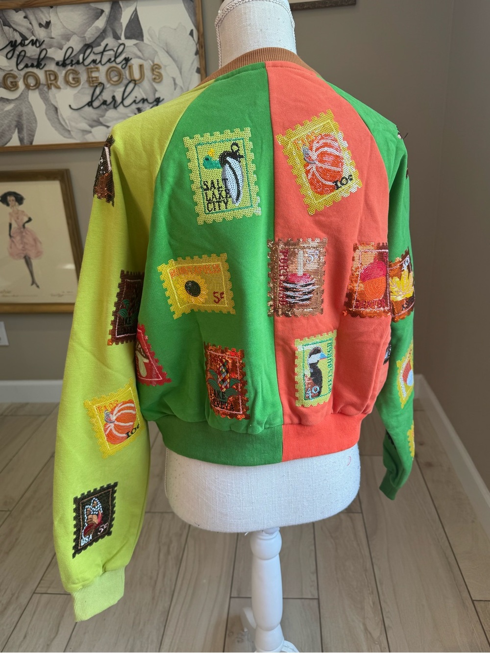 NWOT! QUEEN OF SPARKLES Colorblock Fall Sequin Stamp Sweatshirt - Picture 10 of 12